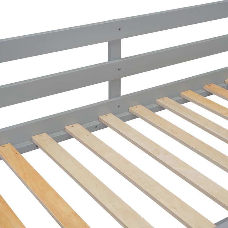 Twin Over Twin Bunk Bed with Storage, 4 Drawers, 3 Shelves, Gray Finish