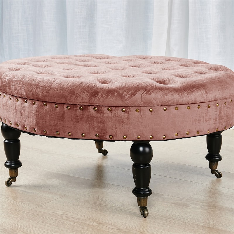 Round Velvet Tufted Coffee Table Ottoman, 34" x 34" x 17" H