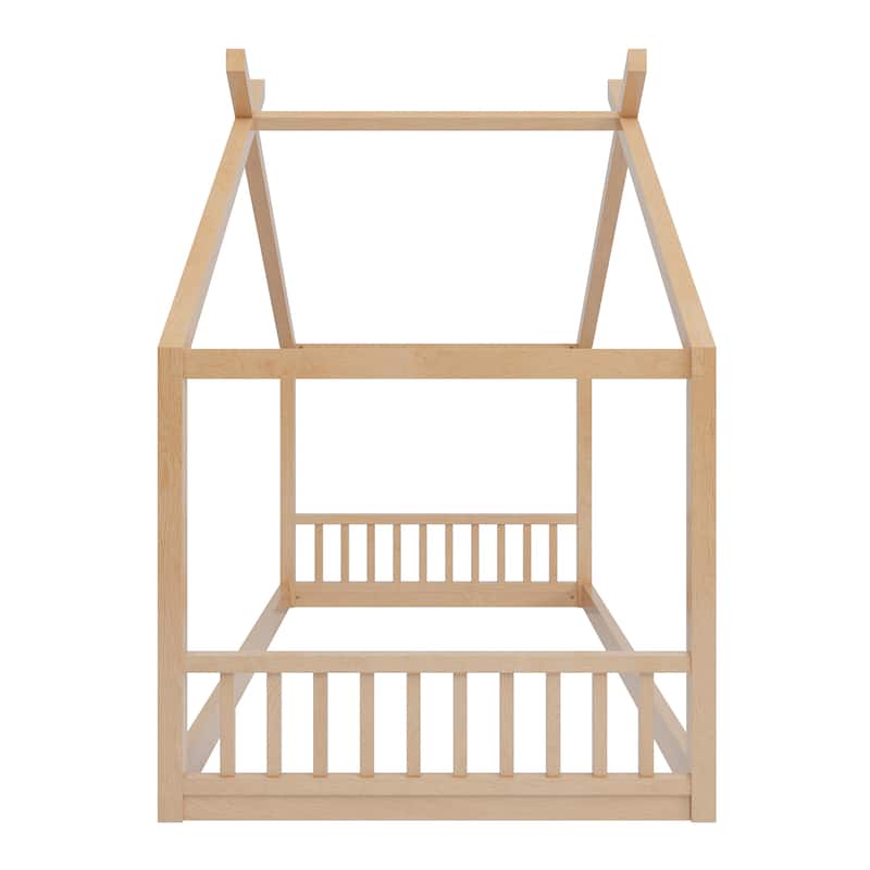 GDFStudio - Mila Montessori House Bed with Wooden Fence and Headboard