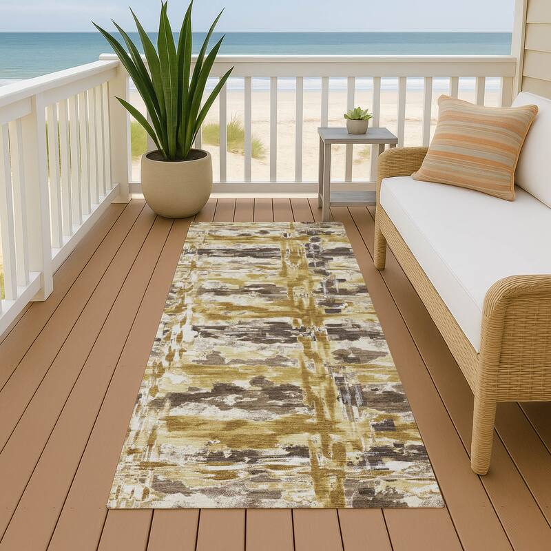 Machine Washable Indoor/ Outdoor Casual Fowler Chantille Rug - Turmeric - 2'3" x 7'6"