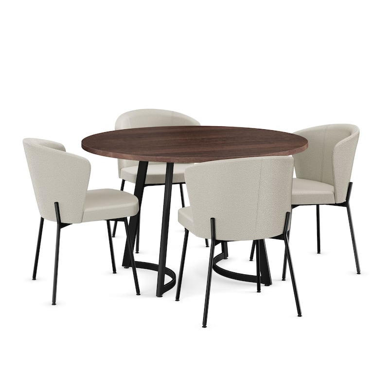 Amisco Joelle Solid Wood Table and Camilla Chairs 5-Pieces Dining Set - Brown Wood/ Cream Bouclé Polyester / Black Metal