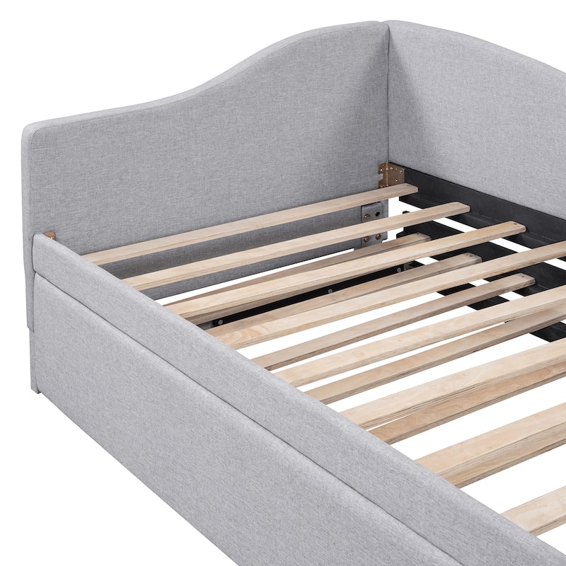 Twin Size Upholstered Daybed with Pop Up Trundle and L Shaped Backrest