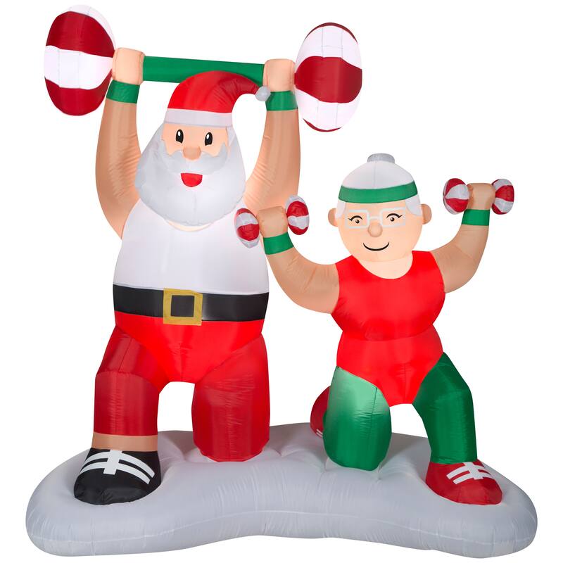 Gemmy Christmas Inflatable Santa and Mrs. Claus Workout Scene, 6.5 ft Tall