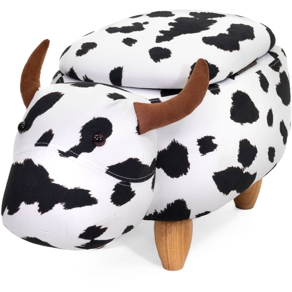 Cow Shape Ottoman Footstool - Wooden Animal Stool For Living Room & Bedroom