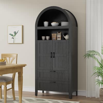 Arched Storage Cabinet Display Shelves 2 Drawers