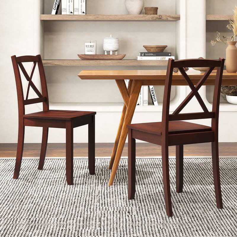 Gymax Dining Chair Set of 4 Kitchen Side Chairs w/ Rubber Wood Legs &