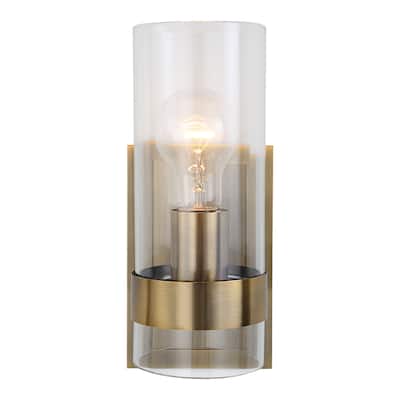 Uttermost Cardiff Antique Brass 1 Light Cylinder Sconce - 10"H x 5"W x 6"D