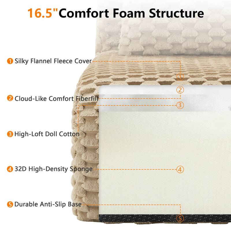 114" Flannelette Modern L-Shaped Modular Boneless Sectional Sofa with Ottoman