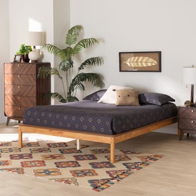 Efren Mid-Century Modern Honey Oak Finished Wood Full Size Bed Frame