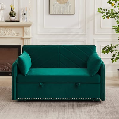 Comfortable 2 Seater Love Seat Couches with Side Storage Pockets, Accent Sofa with 2 Pillows, Velvet Upholstered Settee