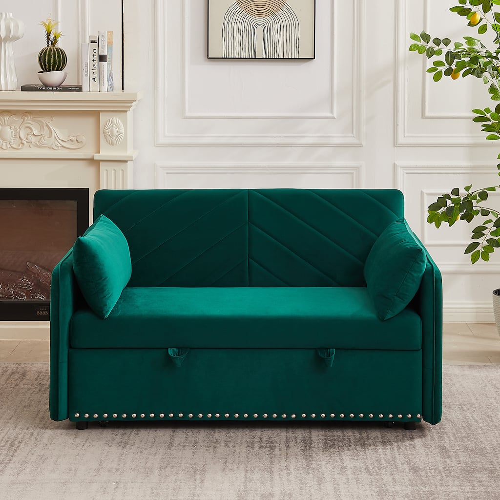 Comfortable 2 Seater Love Seat Couches with Side Storage Pockets, Accent Sofa with 2 Pillows, Velvet Upholstered Settee