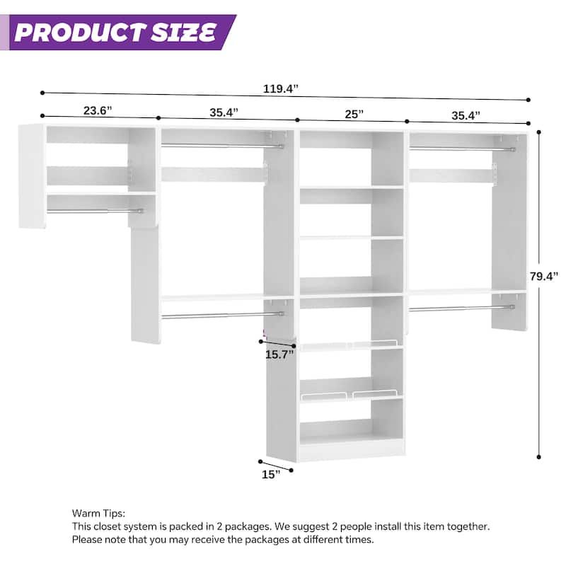 Cimly Set of 4 Closet System with Shoe Rack and Hanging Rods, 120'' Modular Heavy-duty Wall-mounted Closet Organizers