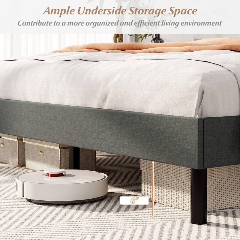 Costway Queen Size Bed Frame Linen Upholstered Mattress Foundation