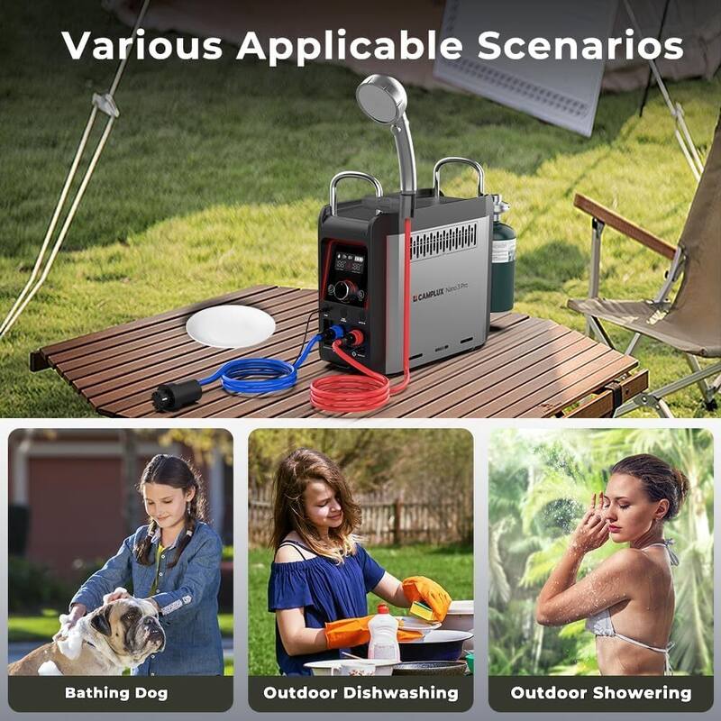 CAMPLUX 0.8GPM 20,500 BTU Portable Propane Water Heater with 4000mAh Rechargeable Built-in Li-ion Battery,Outdoor Camping Shower