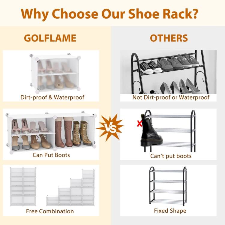 12-Cube Modular Shoe Rack Cabinet with Hooks & Doors - 49" x 12.5" x 49" (L x W x H)
