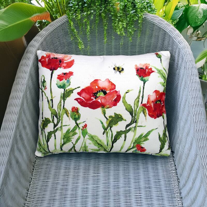 Magnolia Casual Outdoor Pillow Poppies and Bee 19x24
