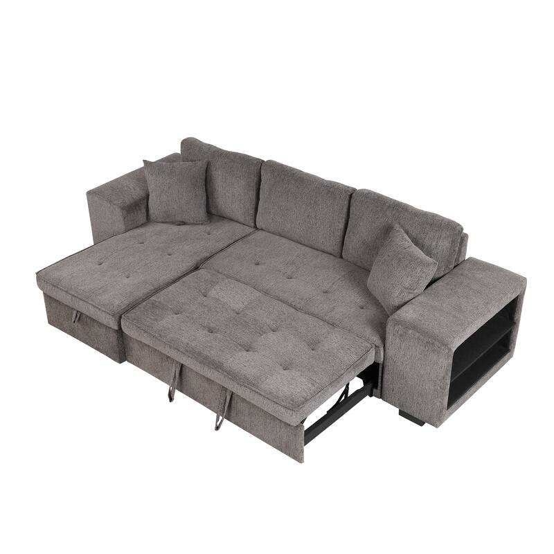 104.5" Charcoal L-Shaped 3-Seater Sofa with Bed