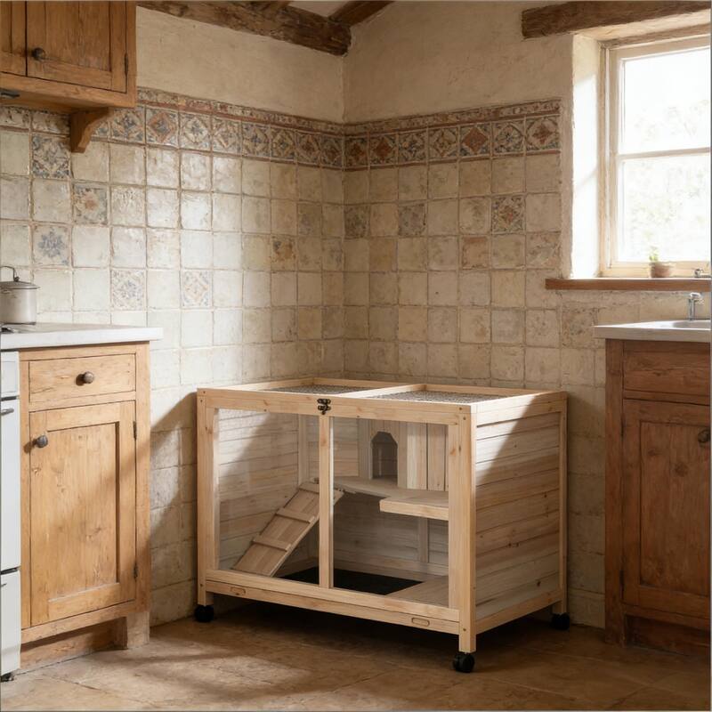 Bunny Cage,Small Rabbit Hutch,Spacious Pet House is designed for convenient cleaning - Natural