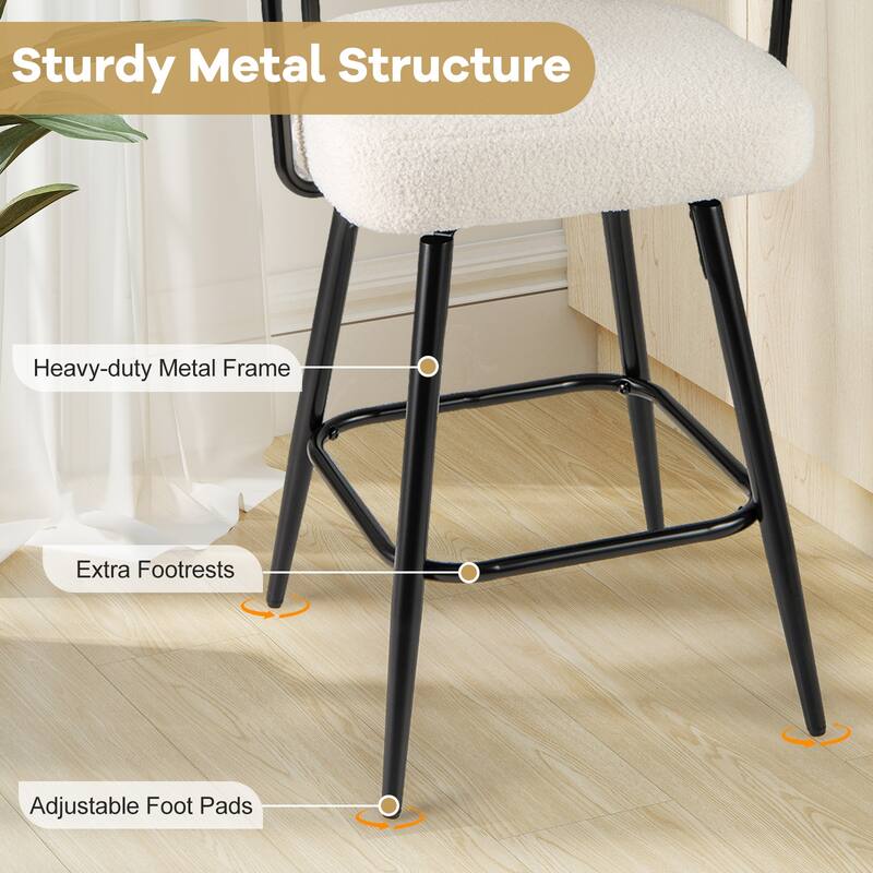 Set of 2 Counter Height Plush Boucle Fabric Bar Stools with Swivel Seat for Kitchen or Cafe - 25" x 21" x 39.5"