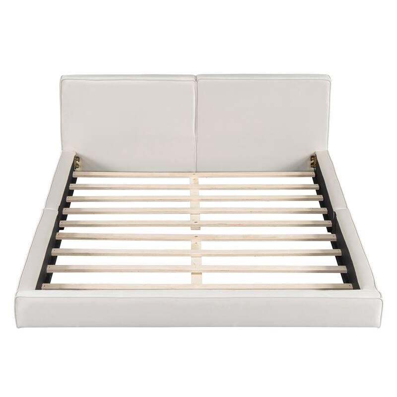 HomeRoots Beige Tufted Velvet Upholstered Queen Bed Frame