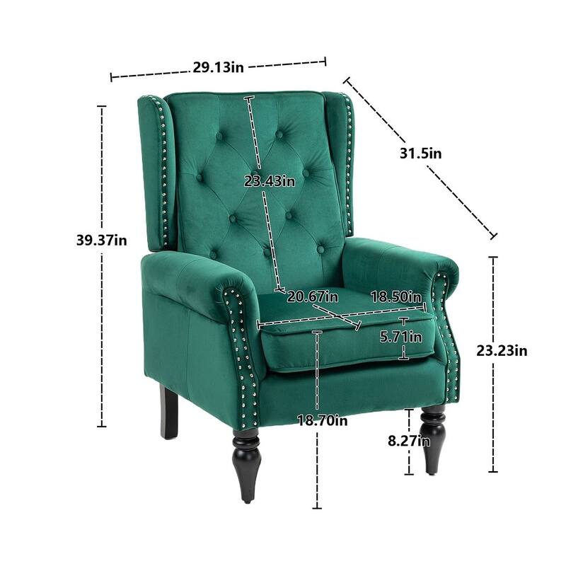 Transitional Wingback Accent Chair Armchair with Sturdy Wood Legs