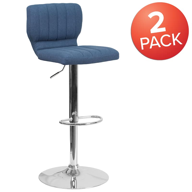 Vinyl Adjustable Barstool with Vertical Stitch Back (Set of 2)