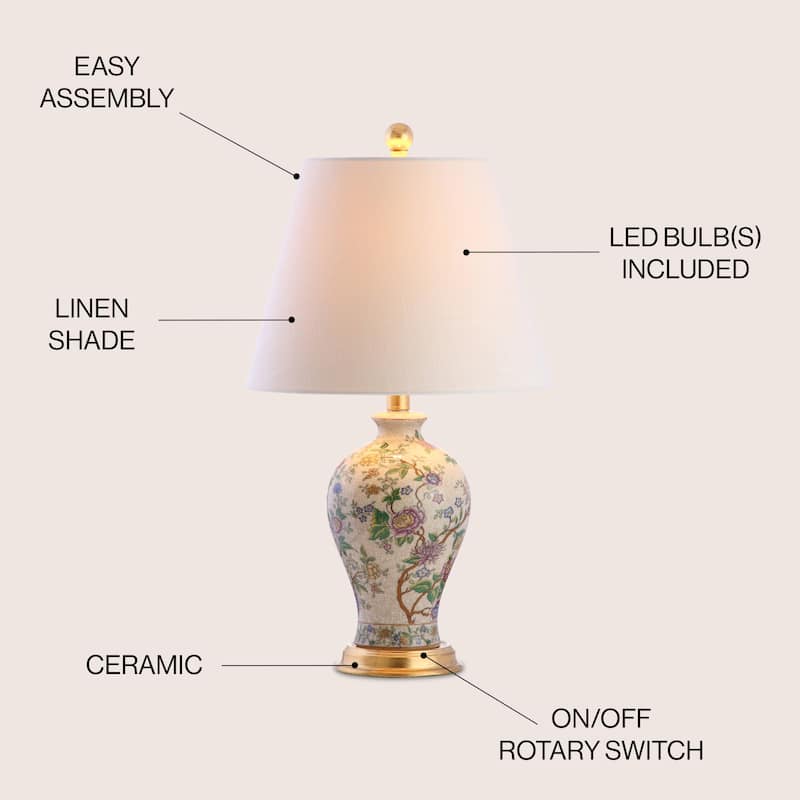 Grace 24" Floral LED Table Lamp, Multi/Brass by JONATHAN Y