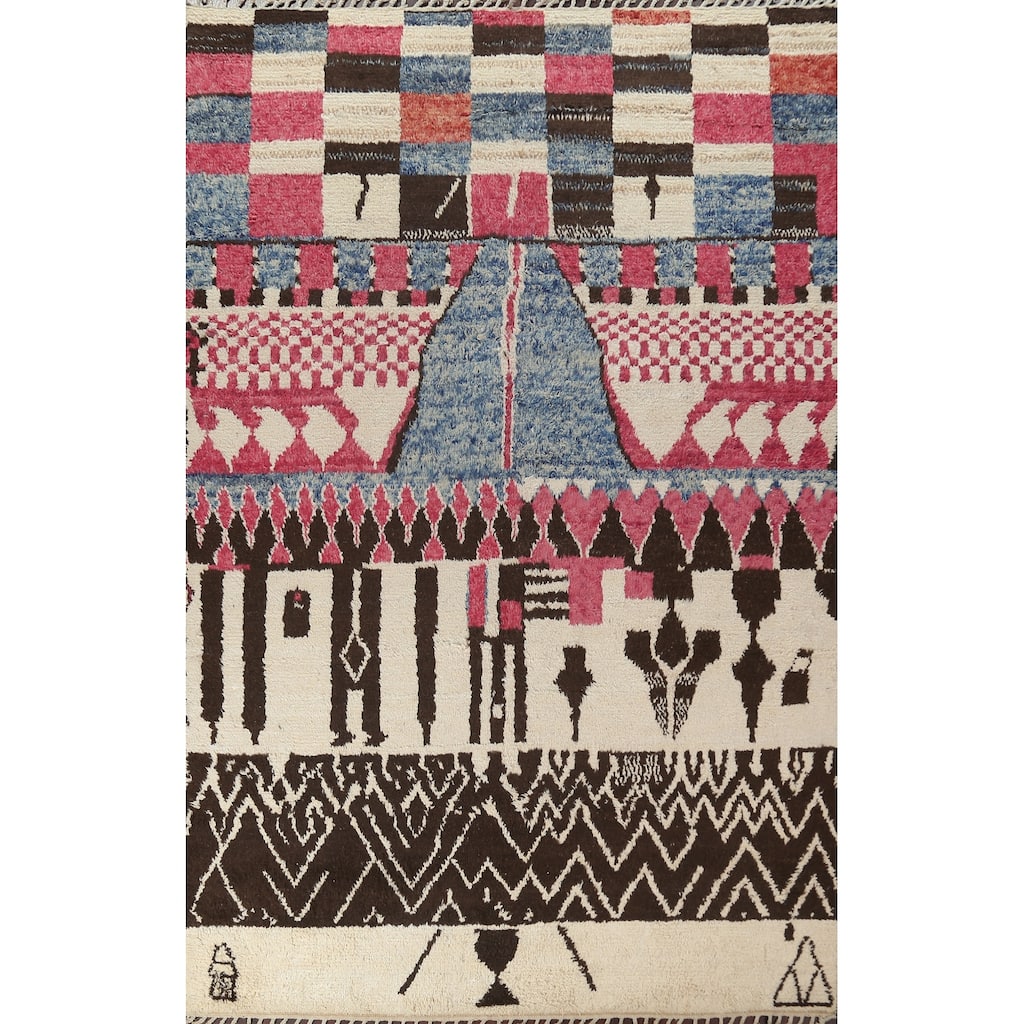 Tribal Geometric Oriental Moroccan Wool Area Rug Hand-knotted Carpet - 9'0" x 13'0"