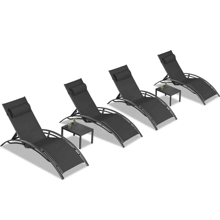 PURPLE LEAF Patio Chaise Lounge Set Outdoor Beach Pool Sunbathing Lawn Outside Chairs with Side Table Included - Black 4PC
