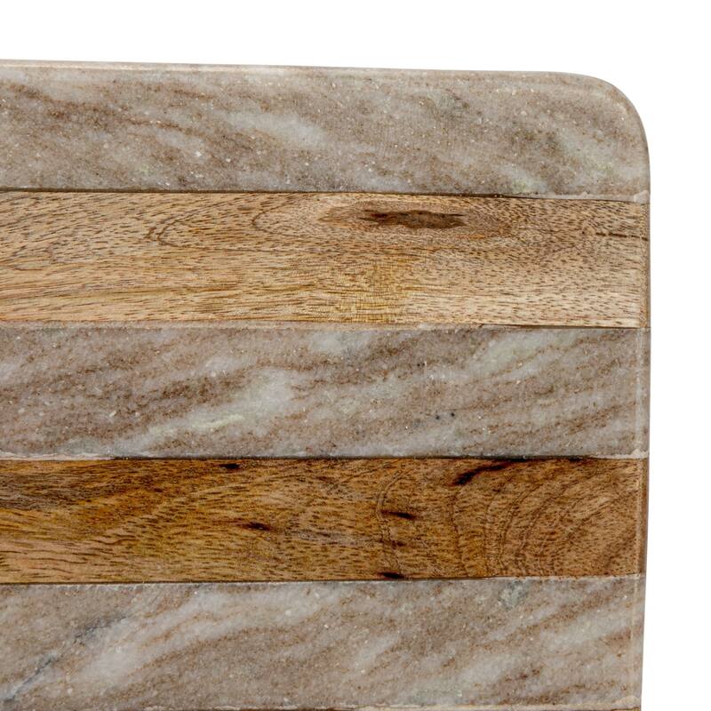 Marble and Mango Wood Cheese Board with Stripes - 21.0"L x 7.0"W x 0.5"H