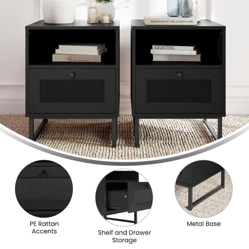 Set of 2 Mid-Century Modern Side Tables with Drawer and Shelf - 17"W x 19"D x 22"H