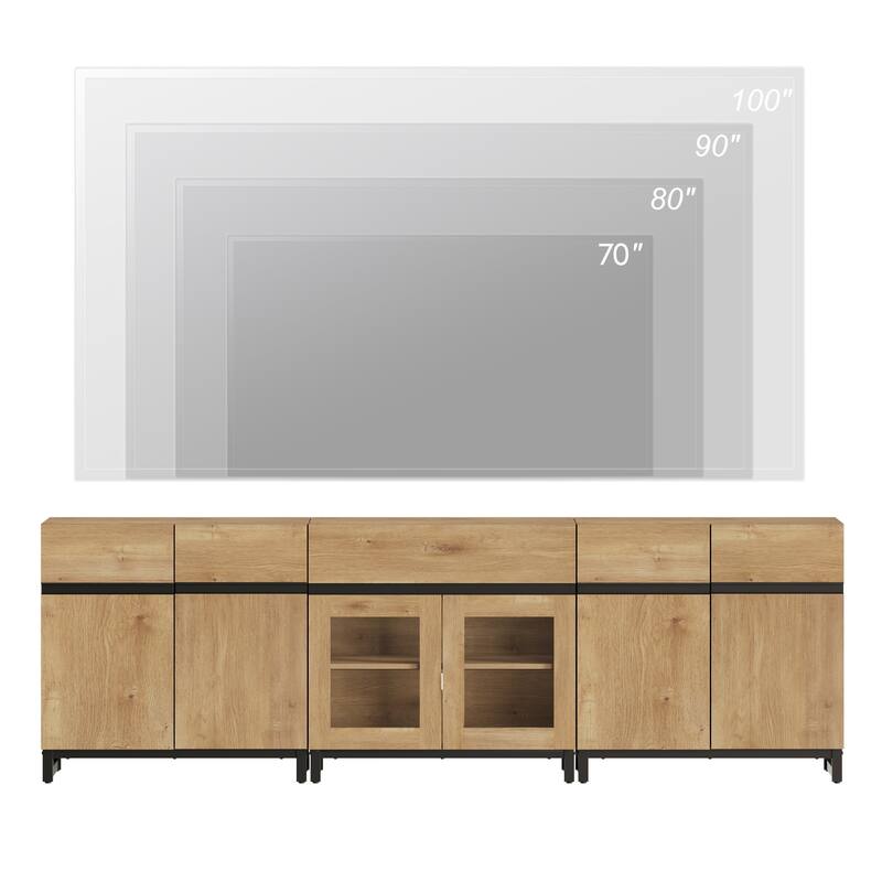 3 In 1 TV Stand for Tvs Up to 100 Inch, TV Console with Glass Doors and Drawer, Entertainment Center for Living Room, Bedroom