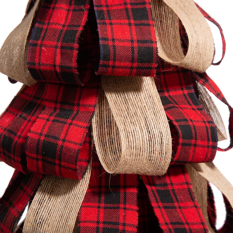 Glitzhome 17"H Christmas Plaid Fabric Tabletop Tree