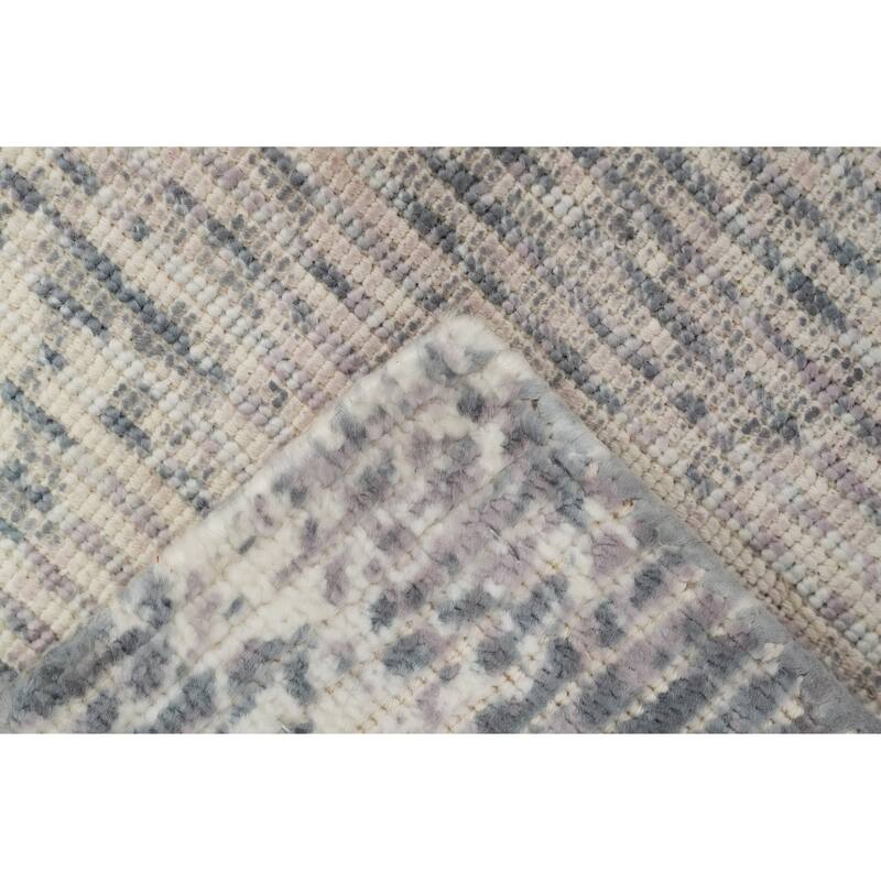 Hand Knotted Oriental Viscose Silk Carpet Modern Abstract Greys & Charcoal Abstract Area Rug - 4' 0'' X 2' 0''