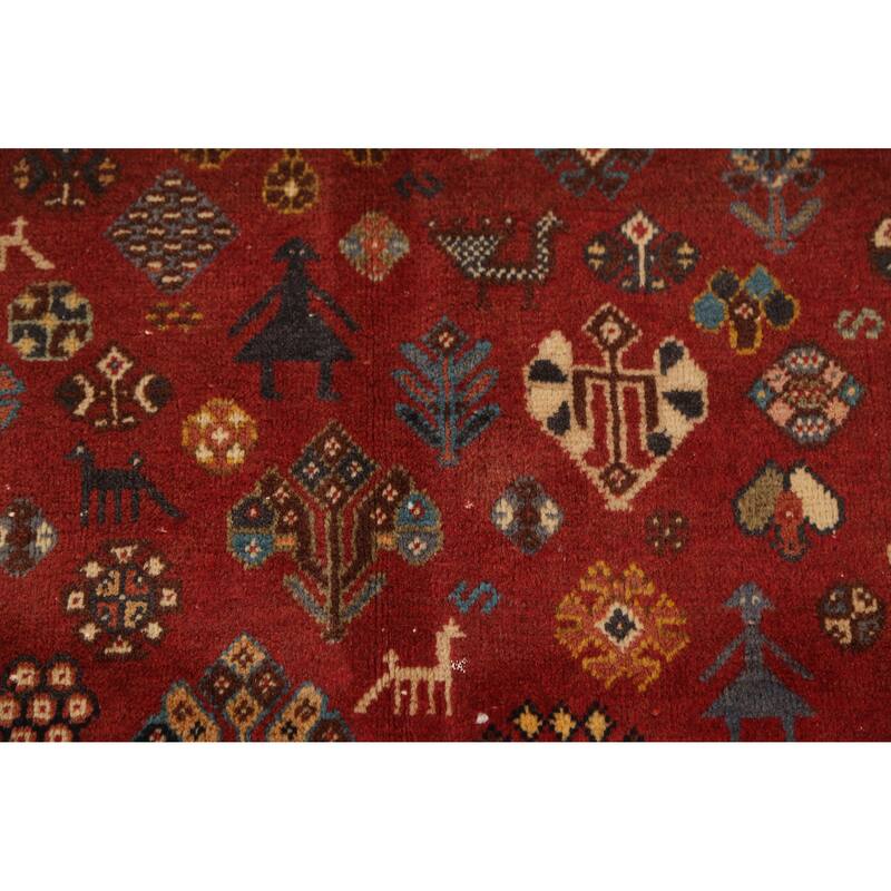 Hand Knotted Oriental 100% Wool Carpet Traditional Tribal Red Shiraz Area Rug - 8' 10'' X 5' 10''