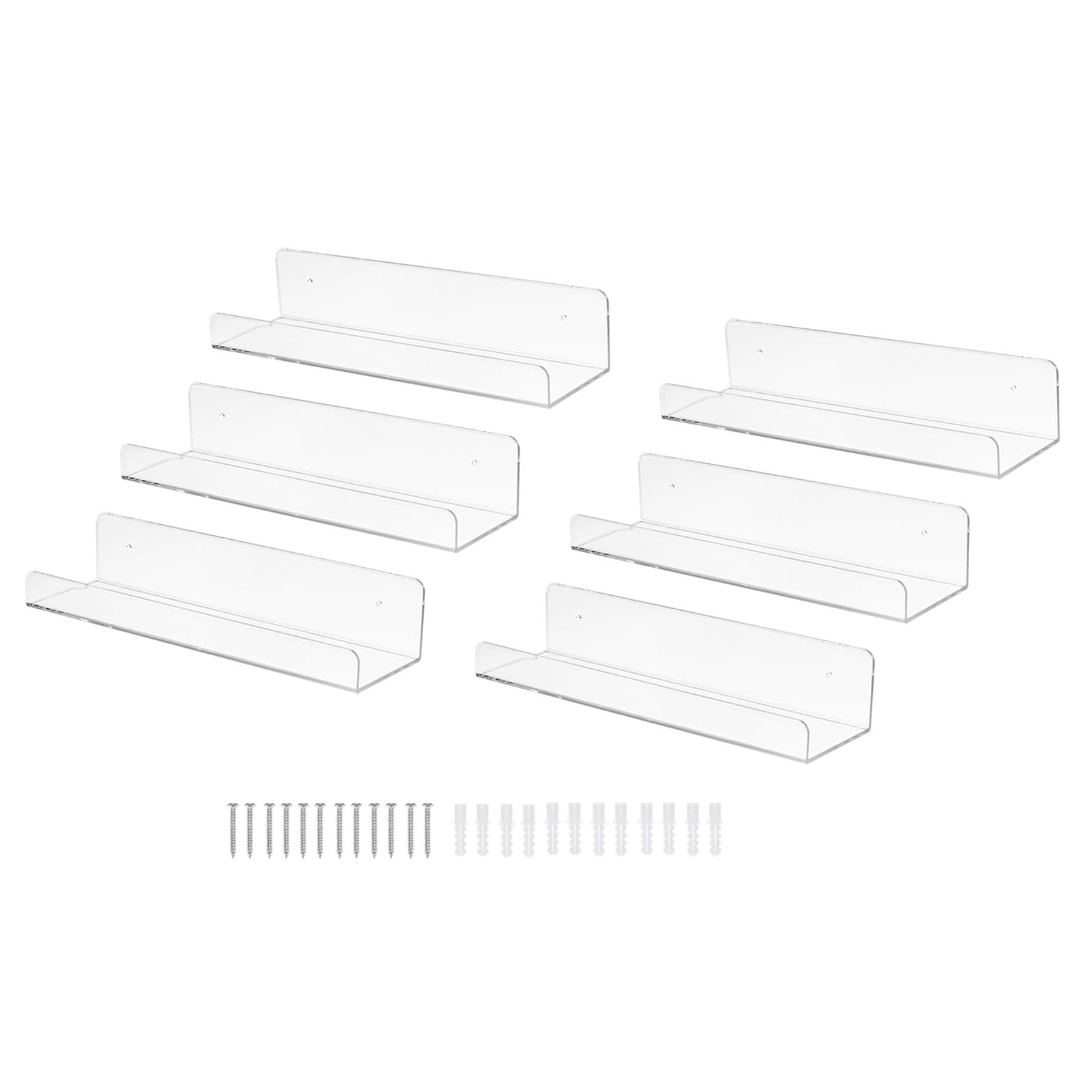 6Pcs Clear Acrylic 15 Floating Shelves Wall Mounted Invisible