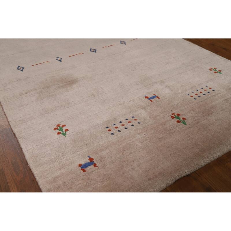 Little Animals Design Gabbeh Indian Foyer Rug Handmade Silk Carpet - 3'0"x 4'11" - 3'0"x 4'11" - Ivory/Beige