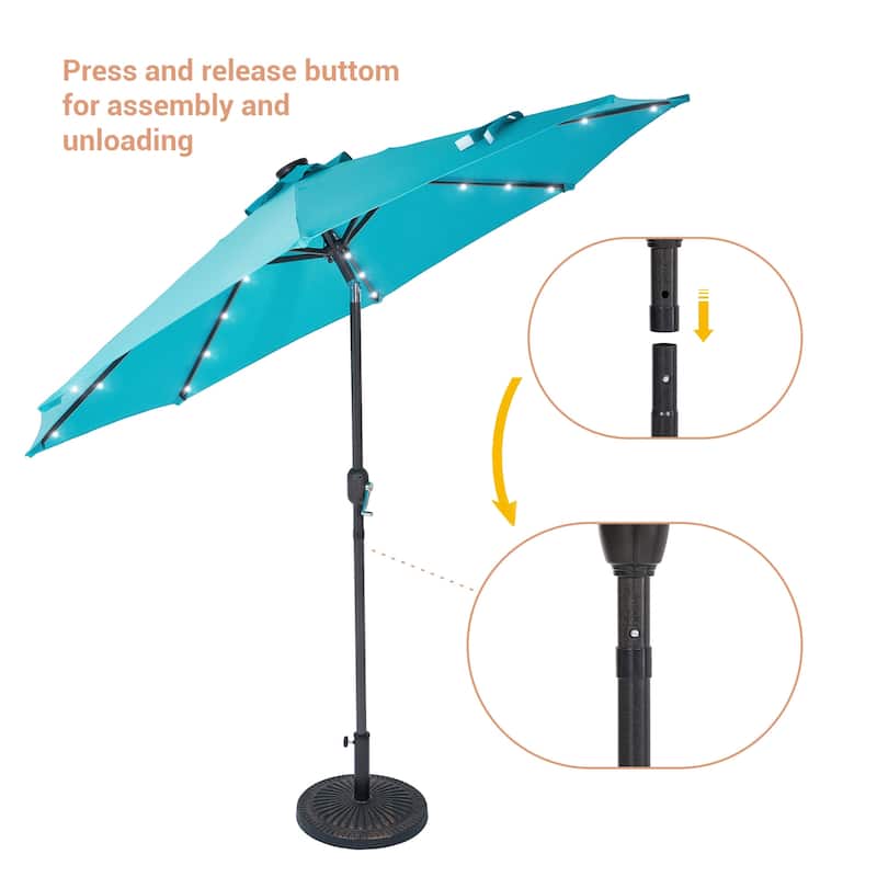 LIVOOSUN LED 9ft Patio Umbrella Market Umbrella Steel Tilt w/Crank
