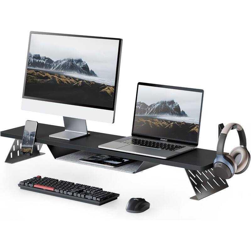 Fenge Dual Monitor Stand Riser, 31.5 inch Long Monitor Stand for Desk - 31.5 x 9.2 x 3.9 inches