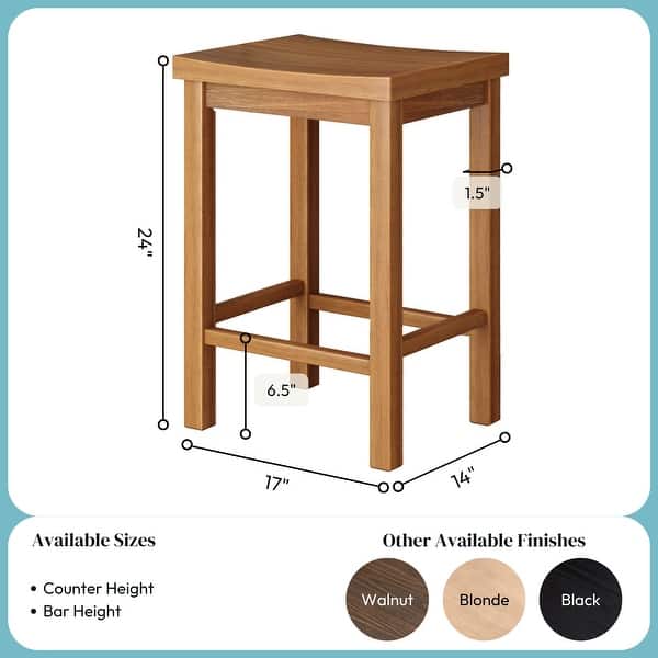 dimension image slide 3 of 7, Now Furniture Solid Wood Backless Saddle Seat Counter Height Stool