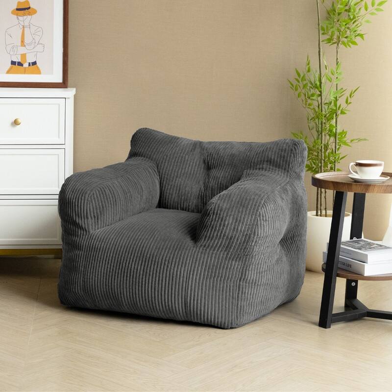 Pamapic Bean Bag Chair, Soft Corduroy Lazy Large Bean Bag Couch - Grey