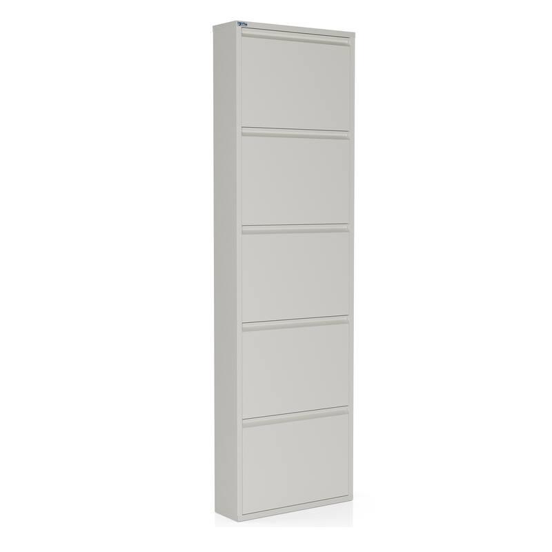Antibacterial 5 Tier metal shoe cabinet without holes - 5-Tier - White
