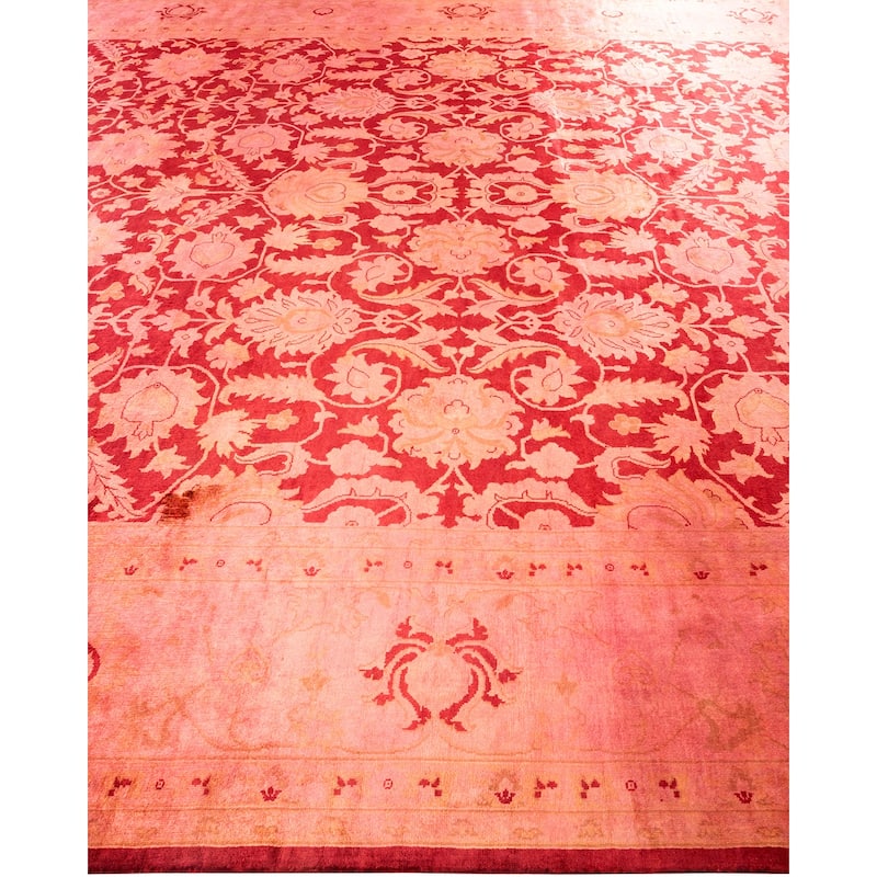 Overton Hand Knotted Wool Vintage Inspired Modern Contemporary Overdyed Red Area Rug - 10' 3" x 14' 3"