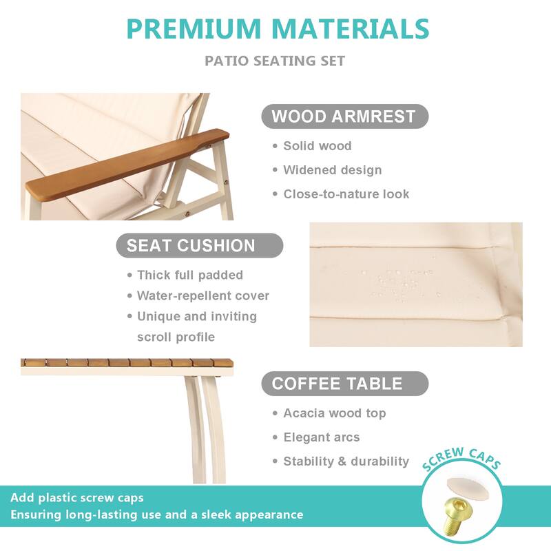 Outdoor 4-Piece All-Weather Patio Conversation Set with Soft Cushions