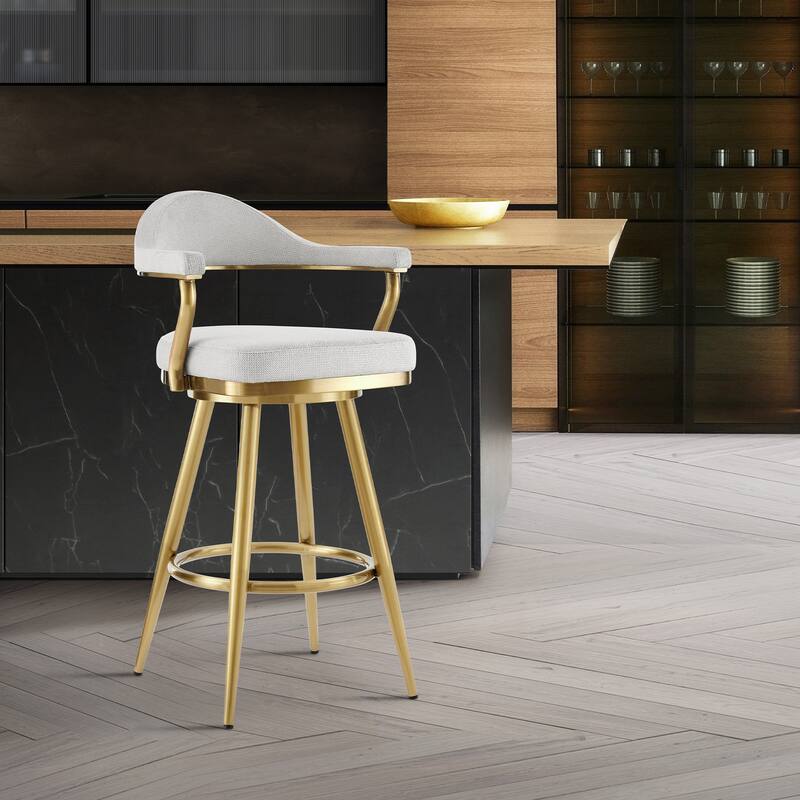 Justin Upholstered Bar or Counter Height Chair Swivel Barstool with Arms - Silver - Counter Height