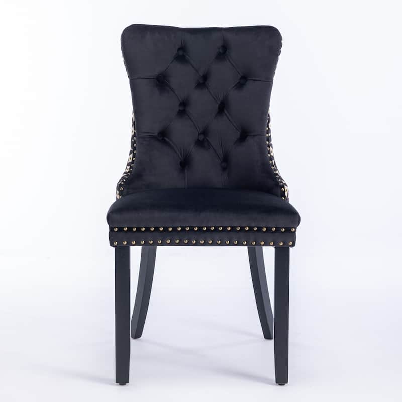 Velvet Dining Chairs with Wood Legs Nailhead, SET OF 2