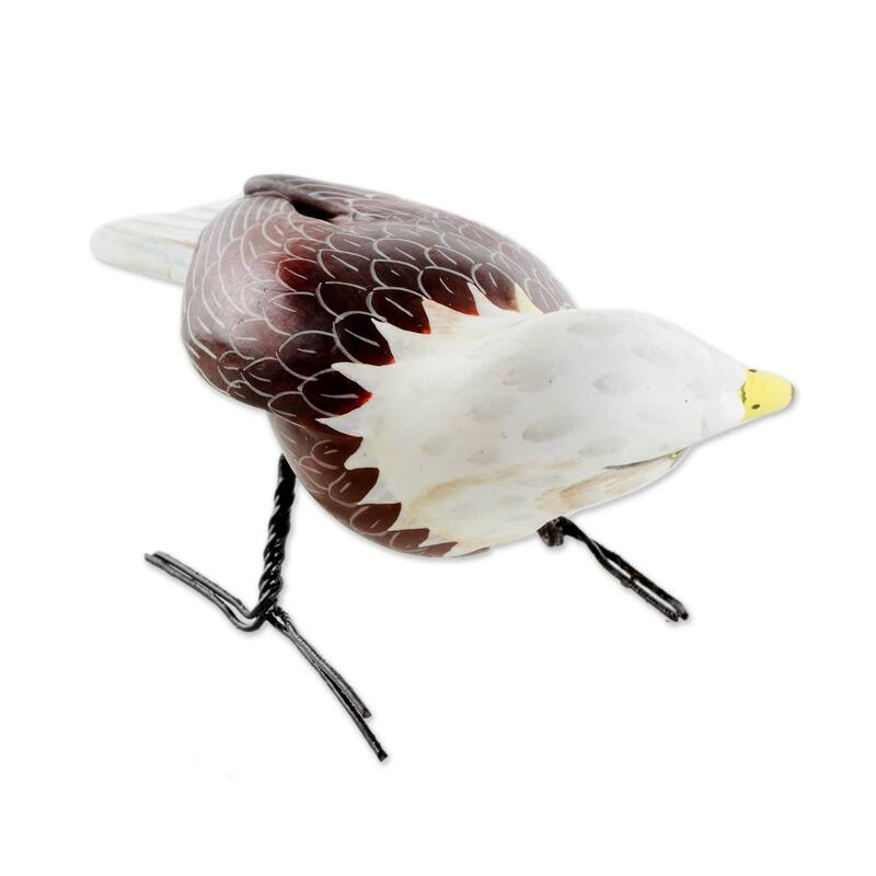 NOVICA Handmade Inquisitive Bald Eagle Ceramic Figurine (Guatemala) - 5.0 " L x 2.8" W x 2.4 " D