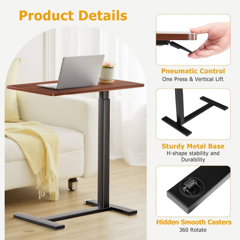 Overbed Bedside Table With Wheels, Adjustable Hospital & Home Use Bed Table, Rolling Laptop Table, Mobile Standing Desk