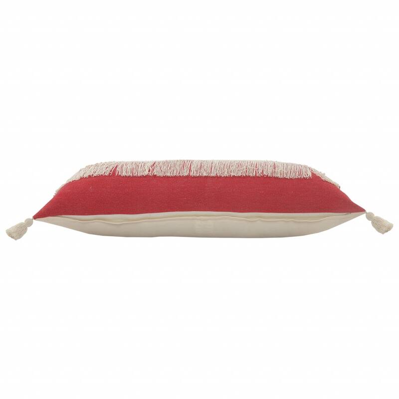 HomeRoots 14" X 36" Raspberry Red And Off-White 100% Cotton Zippered Pillow