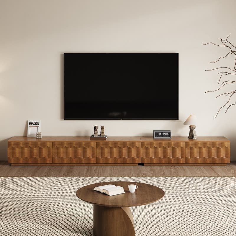 Mid Century Brown Wood TV Stands, Not Assembled Need, Media Console with 3-6 Drawers for Optional